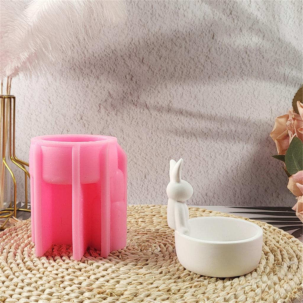Handmade Candlestick Silicone Molds Rabbits Candle Holder Molds Storage Container Molds Ornament Plasters Molds