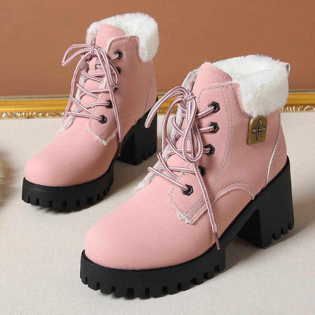 Botas Martin de moda con cordones en la parte delantera de forro polar para mujer 2025 nuevo comercio exterior talla grande 2025
