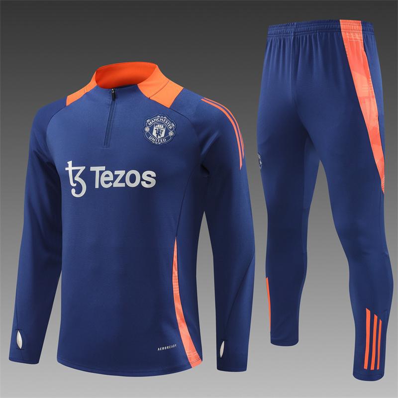 Manchester United Football Suit Custom Autumn And Winter Long-Sleeved Half-Pull Pre-Game Warm-Up Children'S Short-Sleeved Training Suit