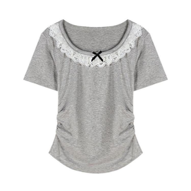 Women's Lace Summer Short Sleeved T-Shirt Top Slim Fitting Garden Collar New