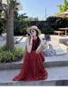 Retro Chinese Style Red Halter Neck Dress for Women - Summer Seaside Vacation Long Flare Skirt