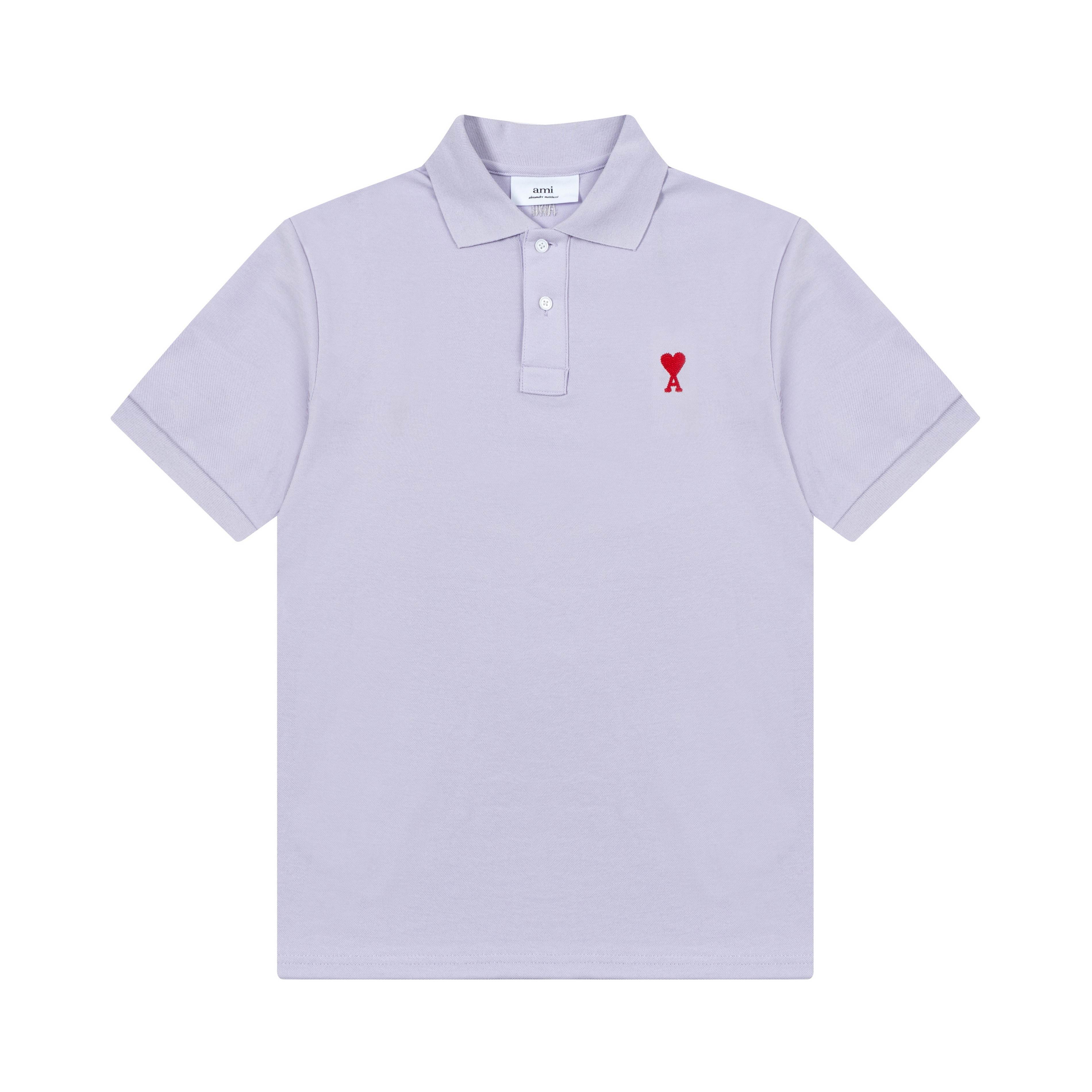 High Street Clothing AMI Lente en Zomer Kraag Klassiek Hart Borduurwerk Letter A Perzik Hart Puur Katoen Heren Poloshirt Korte Mouwen S