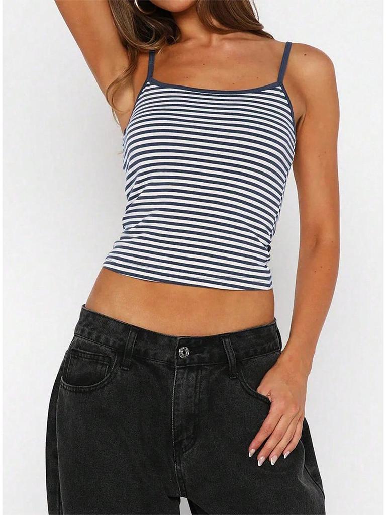 Retro Striped Low-Cut High-Waist Slim-Fit Women's Crop Vest - 2026 Spring/Summer Collection