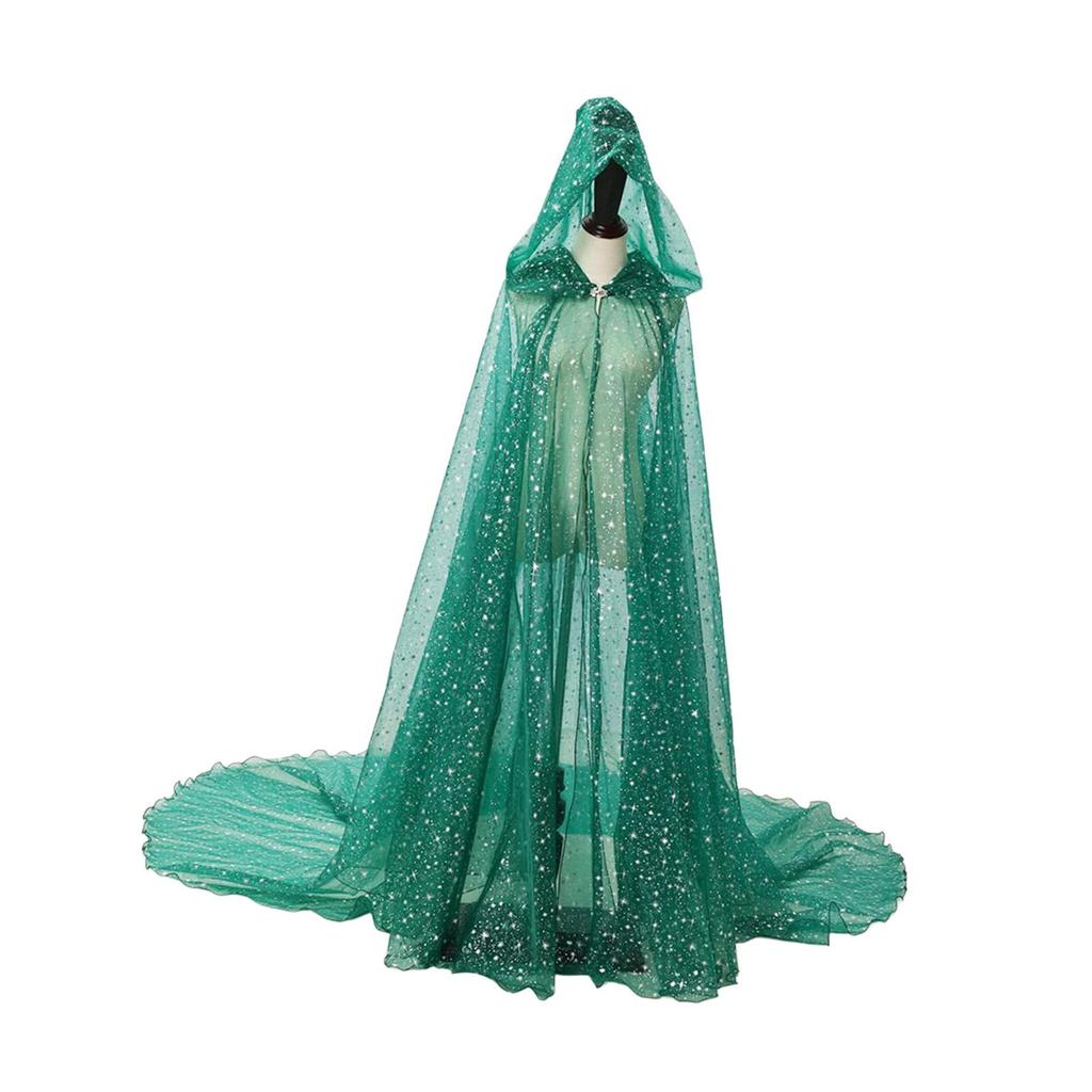 Women Wedding Tulle Cape Shiny Hooded Elf Cloak Bridal Dress