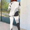 Women Plus Size Round Neck Long Sleeve Printed Top And Fitted Pants Two Piece Set