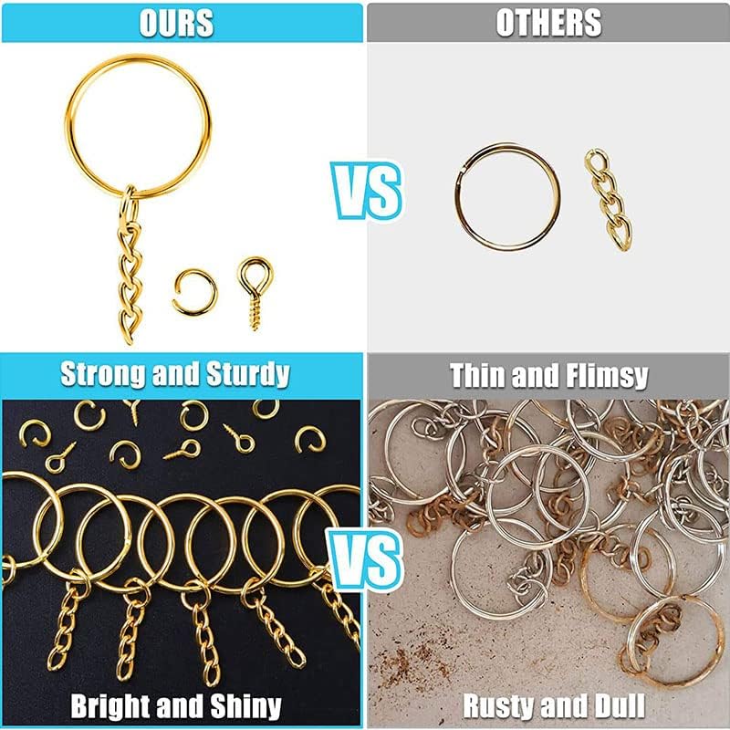100pcs Gold Keychain Rings Metal Split Key Rings Chains Parts with Open Jump Rings for DIY Crafts Jewelry Making