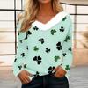 Women's Loose Casual Long Sleeved Printed Plush Collar V Neck Top, Long Sleeved Top