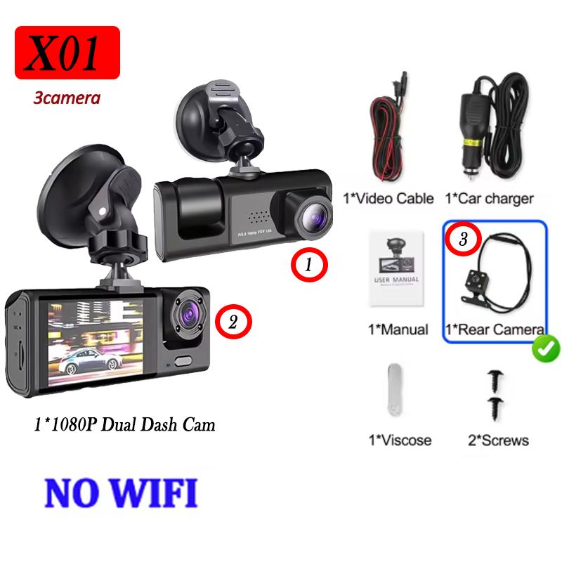 3 Cameras Car DVR Wifi 1080P Inside Vehicle Dash Cam Three Way Camera DVRs Recorder Video Registrator Mini Dashcam Camcorder