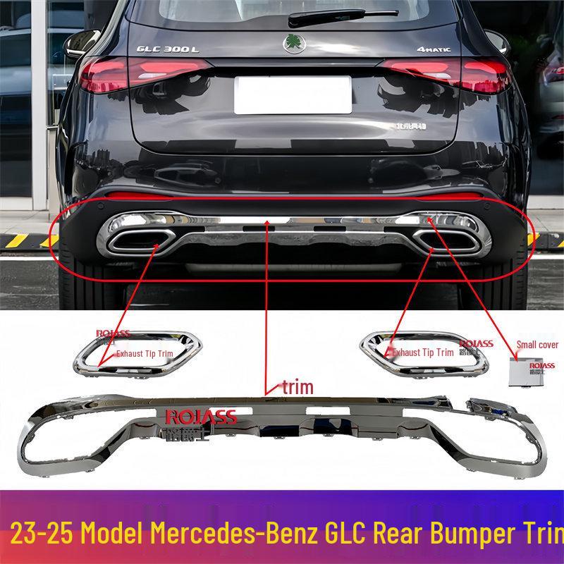Mercedes-Benz GLC260/GLC300 Rear Bumper Chrome/Black Trim Panel Tailpipe Decorative Strip W254 GLC Class [Silver Electroplated]