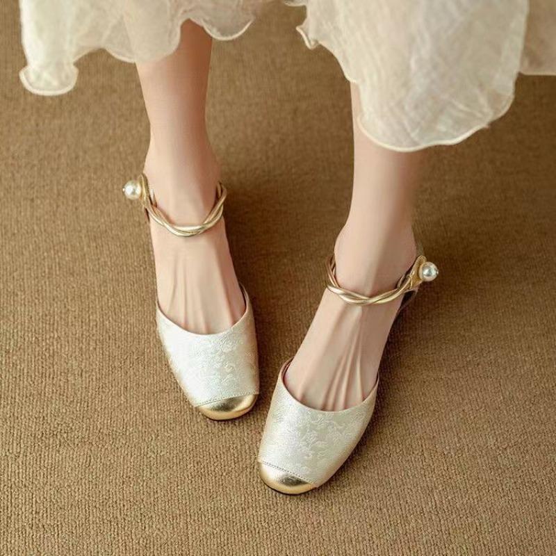 Square Toe High-heeled Sandals for Women Summer Mary Jane's Thick Heel Toe Sandal for Womens New Chinese Style Hollow Sandals