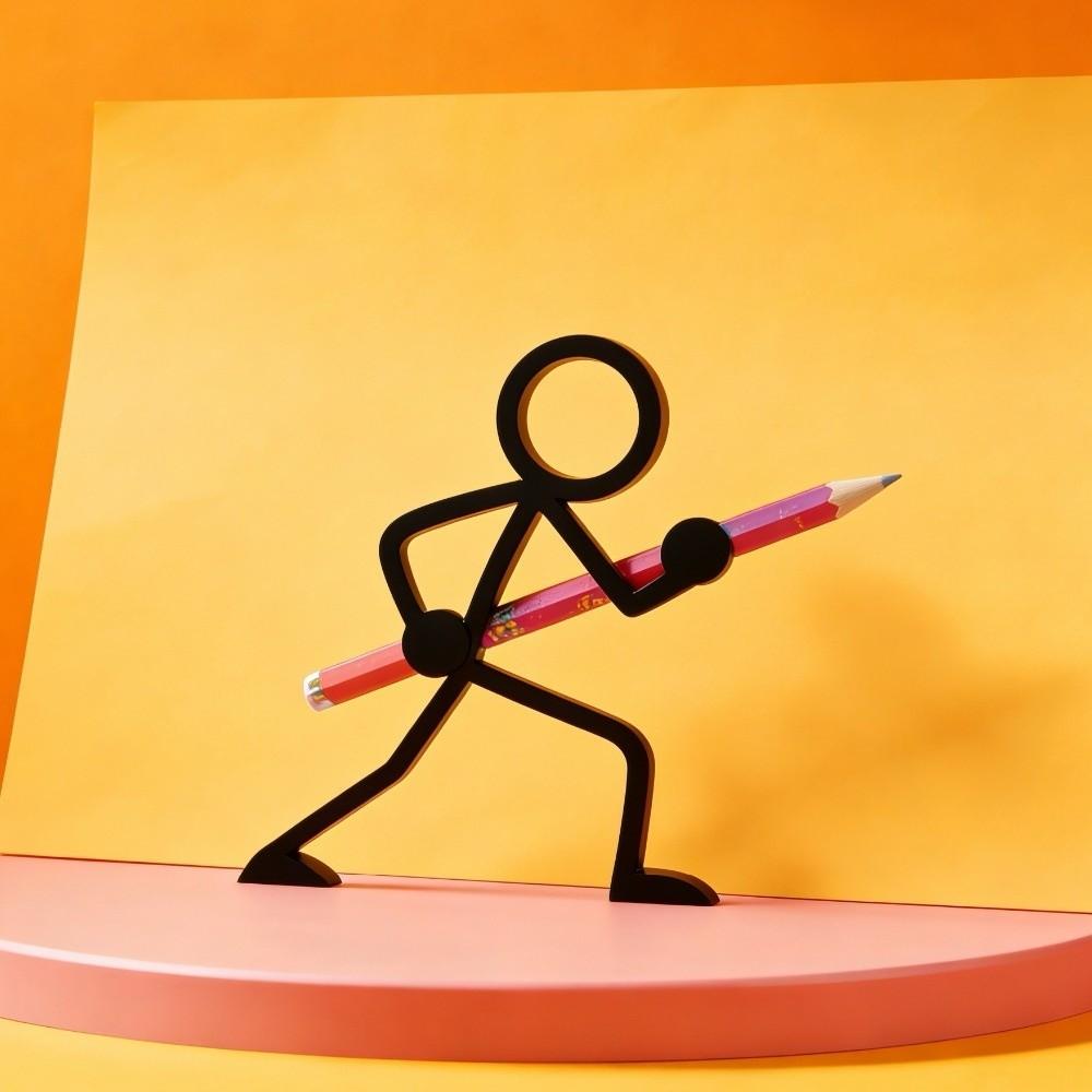 3D Schwarzer Stickman Krieger Stifthalter Plastik Lustige Stiftverzierung 3D Gedruckter Bleistifthalter Schüler