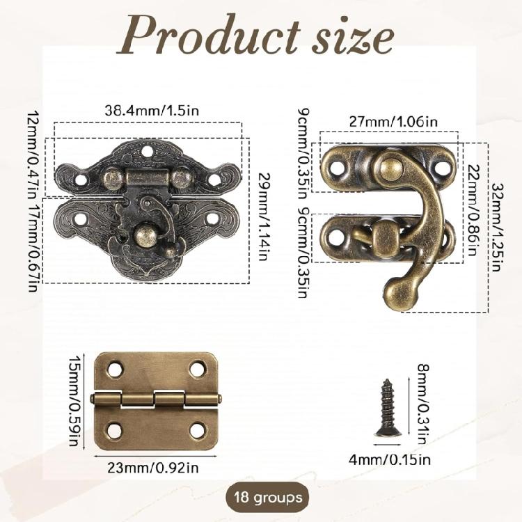 Antique Style Cupboard Hardware Set with Installation Screws Miniature Bronze Hinges & Lock Set Upgrades for Woodworking
