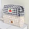 Checkboard Embroidery Pencil Bag Portable Stationery Bag High Capacity Kawaii Pens Women Girls Makeup Bags School Supplies