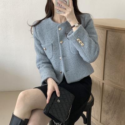 Button Up Jackets for Women Autumn  New Fashion Vintage Long Sleeve O Neck Jacket Chic Solid Pockets Casual Coats