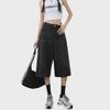 Women's Black Washed High Waist Wide Leg Denim Shorts - Summer Trend