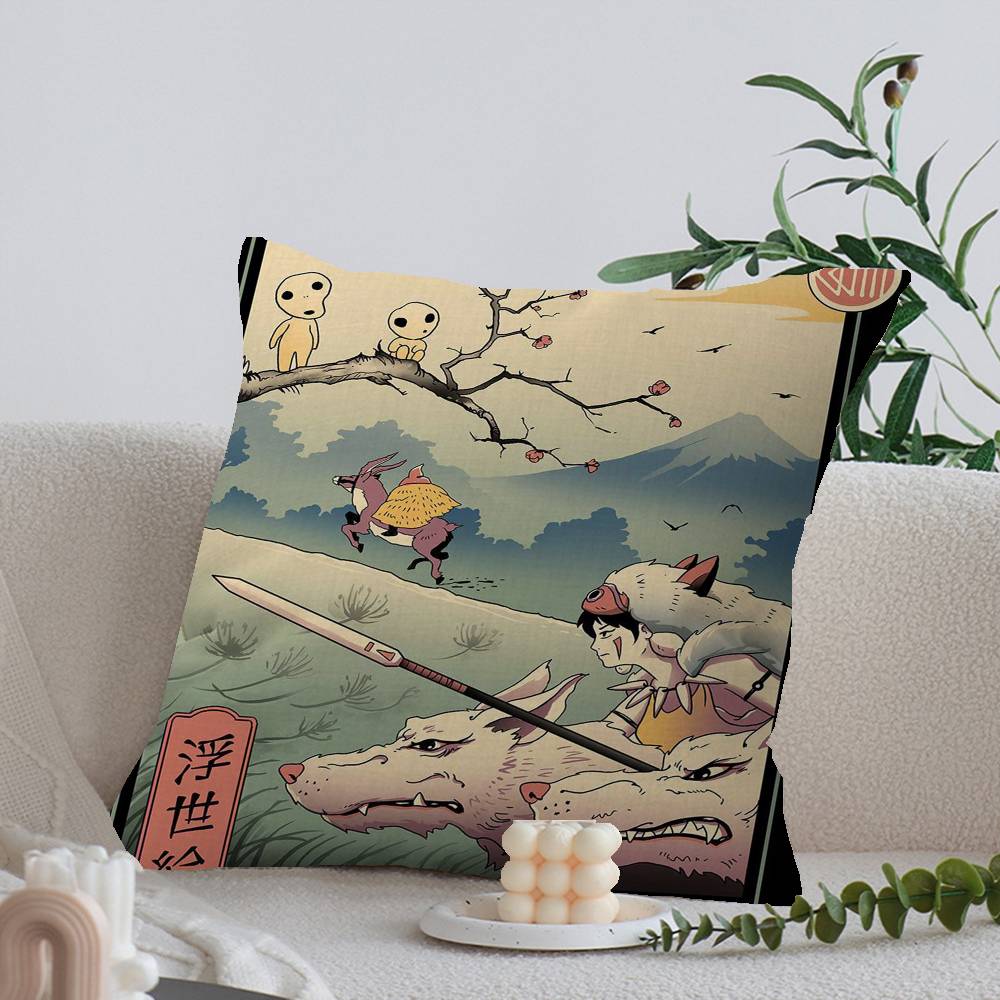 Studio Ghibli Ukiyo-e Collectie Bureaukussen, Kussensloop, Autokussenhoes, 45x45 cm, Lendenkussensloop, Bankkussenhoes