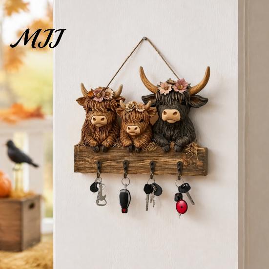 Dunkle Ästhetik Wandkunst Halloween Eingangsbereich Schlüsselhalter mit 4 Haken, Hängendes Holzschild, Montierbares handgefertigtes Holzhandwerk Rack für Schlüssel Taschen Und Leinen,
