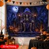 1pc Dark Halloween Tapestry, Skeleton King On Throne with Pumpkins and Ravens, Extra Large Polyester HD Digital Print Wall Decor