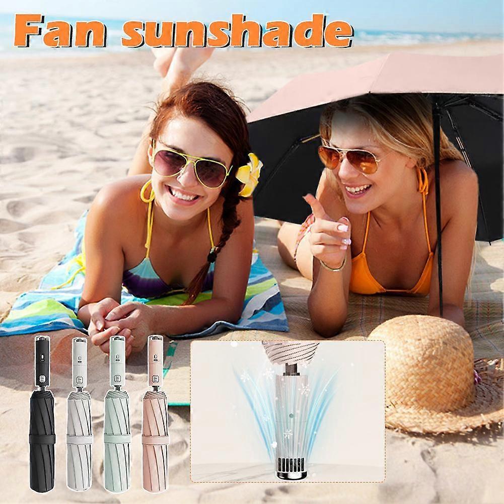 USB Chargeable Foldable Umbrella with Fan Beach Portable UV Umbrella