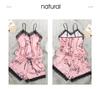 Yaoting Heart Print Lace Patchwork Women's Summer Pajama Set