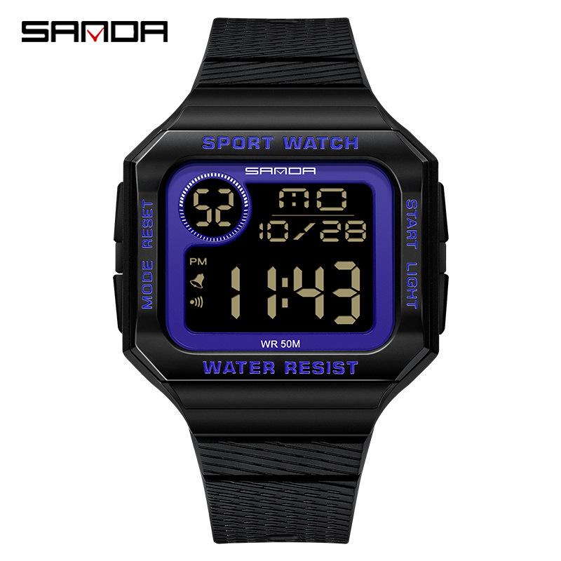 Sanda Youth Multi-functional Square Display Luminous Outdoor Electronic Watch