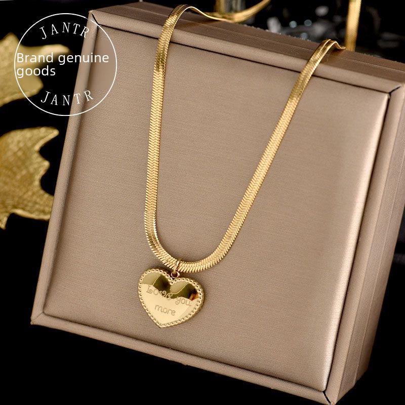 Heart Pendant Titanium Steel Clavicle Necklace - European & American Style