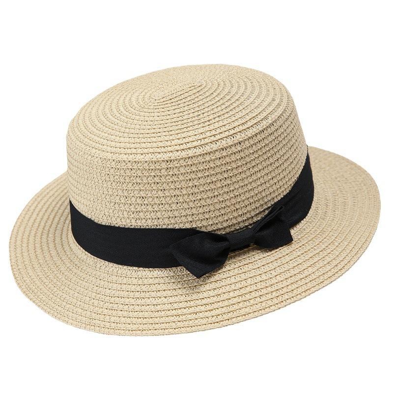 Parent-Child Straw Hat Female Summer British Retro Flat Top Small Fresh Top Hat Sunshade Sunscreen Beach Hat Travel Tide