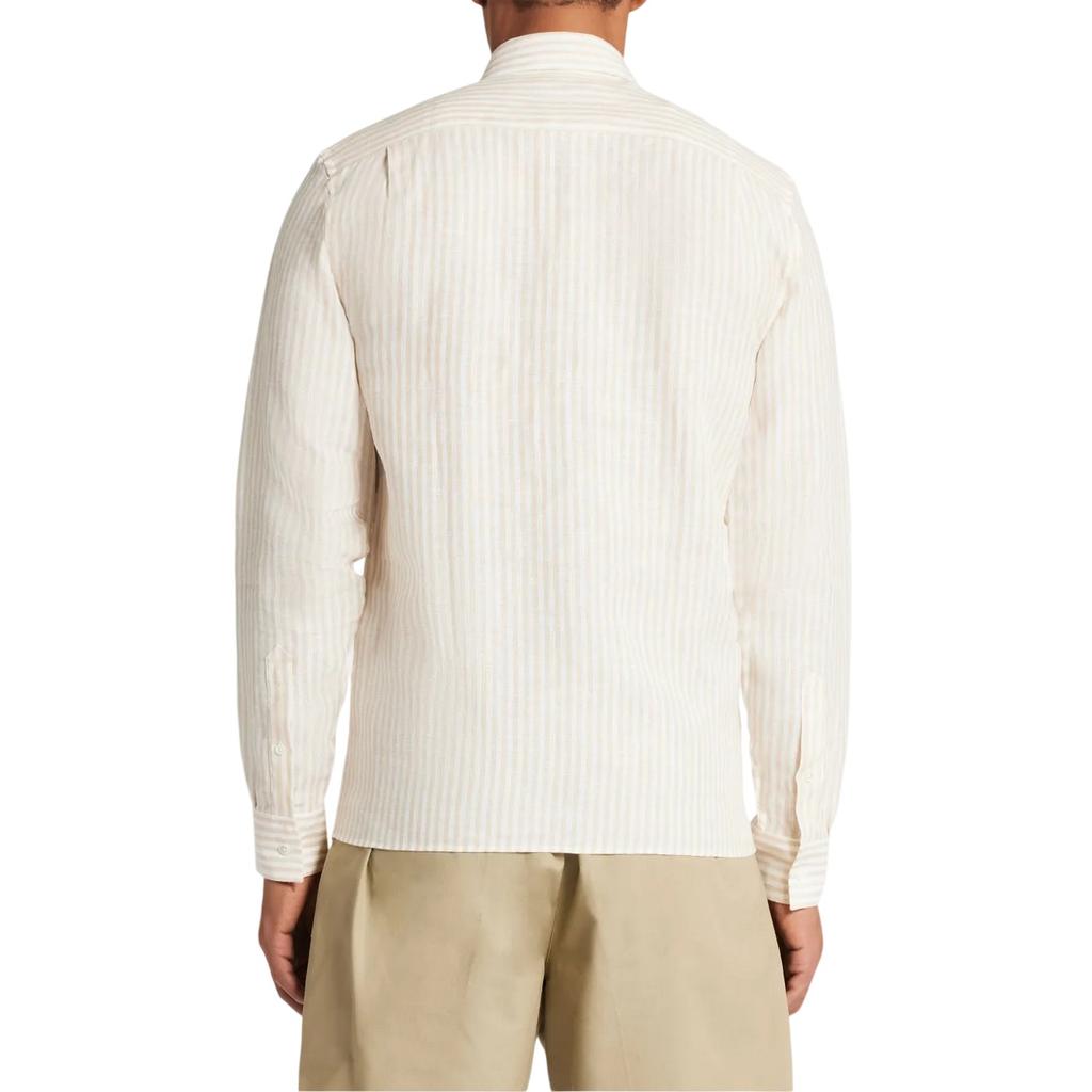 Lacoste Mens Striped Linen Regular Button-Down Shirt
