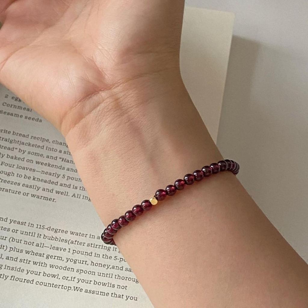 Beaded Garnet & Gold Square Bead Double Wrap Bracelet for Men & Women