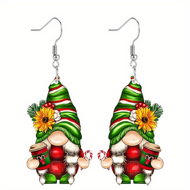 Christmas Gnome Acrylic Earring Set - 4-Piece, Unique and Fun Holiday Fashion Accessories