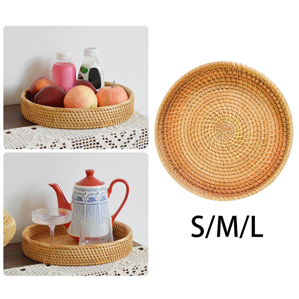 Rattan Round Serving Tray Food Serving Baskets Wicker Platter for Home