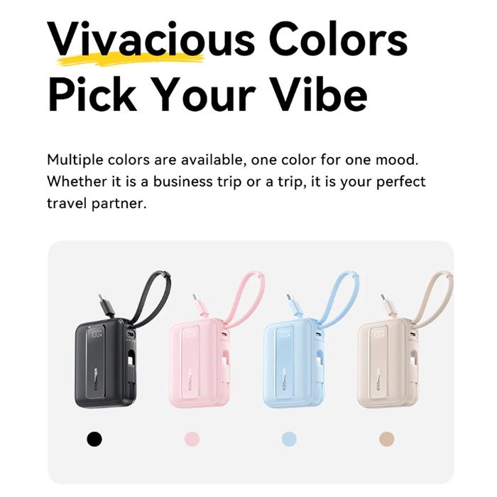 Essager 10000/20000mAh Type C Cable Power Bank PD 22.5W Fast Charging Phone External Battery for Xiaomi iPhone 16 15 14 Samsung iPad