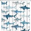 Nautical Shark Shower Curtain Cute Cartoon Ocean Dolphin Marine Life Underwater Creature Tropical Blue Sea Animal Watercolor
