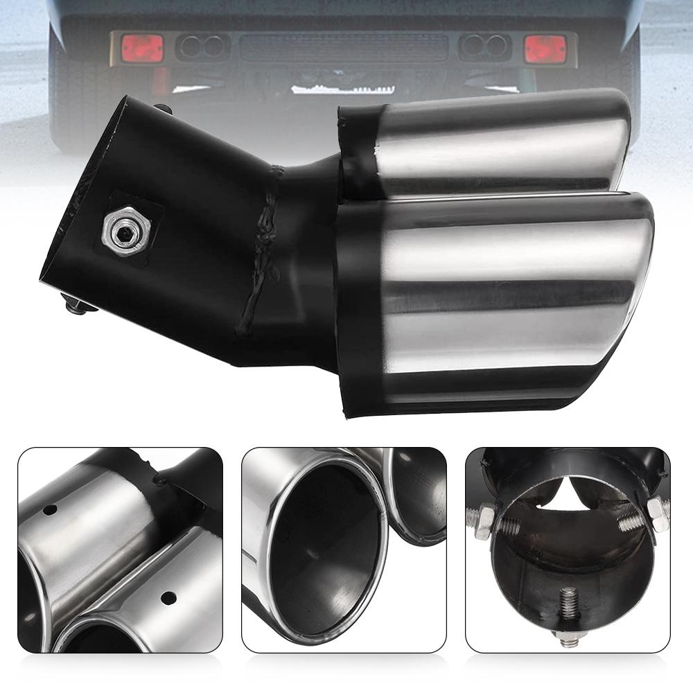 General Motors Exhaust Pipe Tail Throat Muffler Double Hole 63mm Stainless Steel Automotive Gas Pipe Tail Muffler Tip Tube