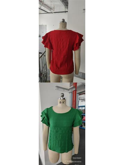 Women's Summer Double-layer Ruffled Sleeve Round Neck Pullover T-shirt