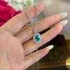 Retro Luxury   Inlaid Diamonds Blue-green Gemstone Pendant Fashion Shine Paraiba Necklace Exquisite Jewelry for Women