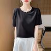 Damen Sommer Neu Lycra Stoff Rundhals Kurz Dünn Weich Hautfreundlich T-Shirt Kurzarm Vielseitige Oberteile