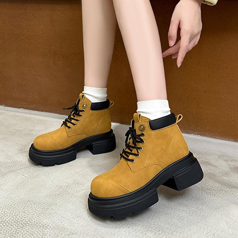 Women's Ankle Boots and Short Boots Thick-soled Lace-up Color-blocked Casual Women Shoe Autumn/winter Work Boots Female