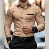 Men's Wrinkle Free Long Sleeve Shirt, Stretch Slim Fit Contrast Collar Luxury Commute Business Casual Shirt for Young Men