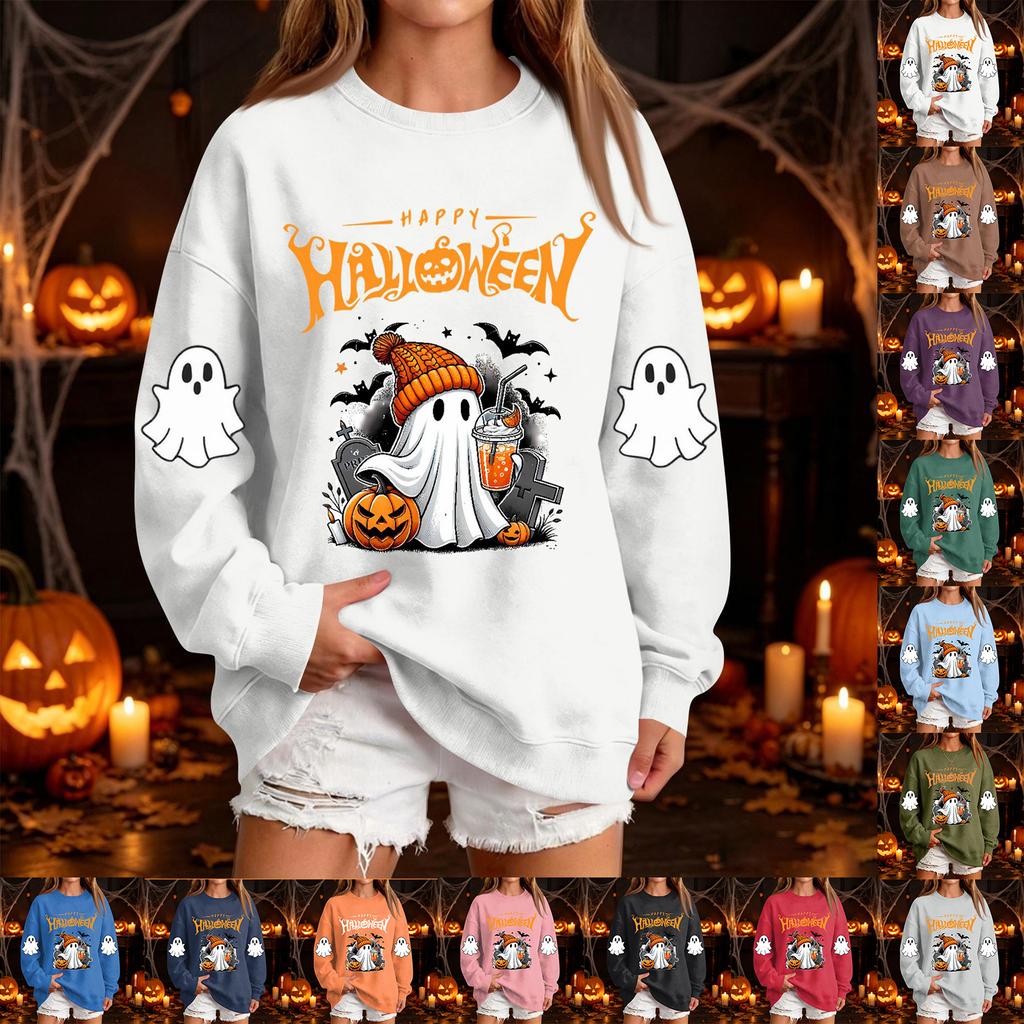 Women's Fashion Casual Halloween Print Neck Pullover Sweatshirt