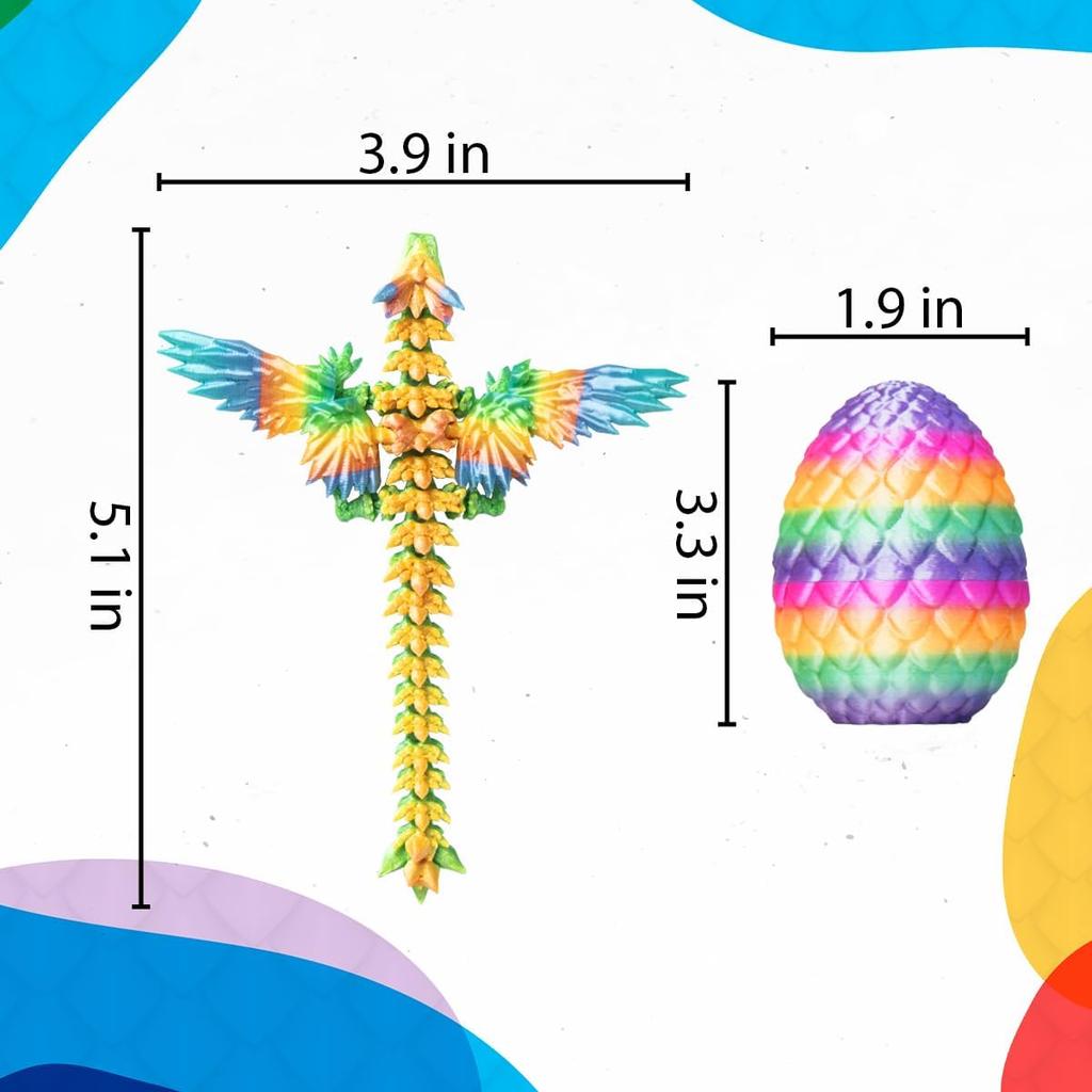 3D Printed Dragon In Egg, Articulated Crystal Dragon Fidget Wings Easter Basket Stuffers, Stress Relief Desk