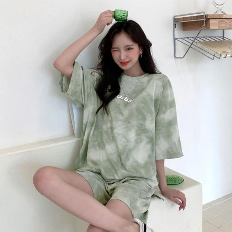 Casual Sportswear Suit Women's Summer Short-sleeved Shorts Fashion Halo Dyed Loose Two-piece Suit