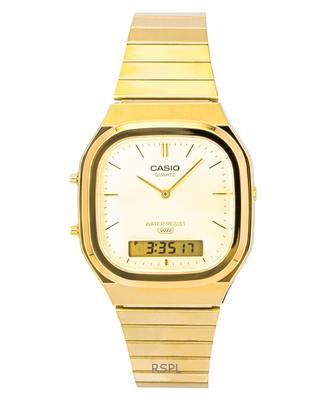 Vintage Analog-Digital Goldton Edelstahl Goldzifferblatt Quarz AQ-240EG-9A Unisex Uhr