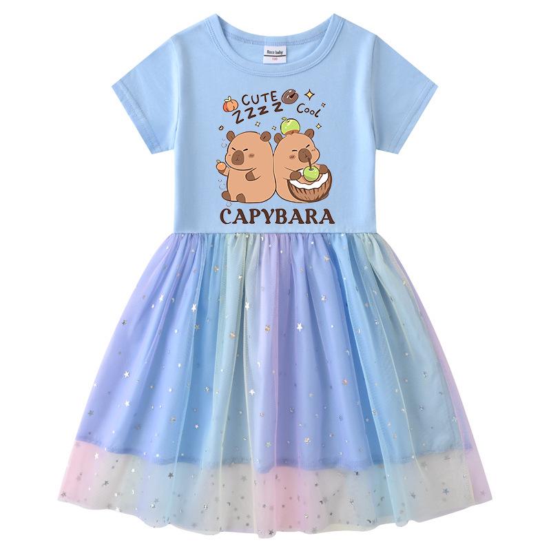 Children's Korean Style Rainbow Sequin Princess Dress - Short Sleeve for Summer, Long Sleeve for Spring/Autumn