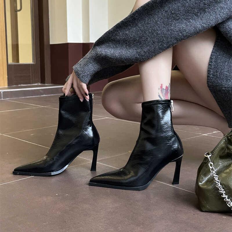 Street Style Women Ankle Boots Fashion Pointed Toe Short Booties Designer Thin High Heels Stripper Shoes Botas Mujer