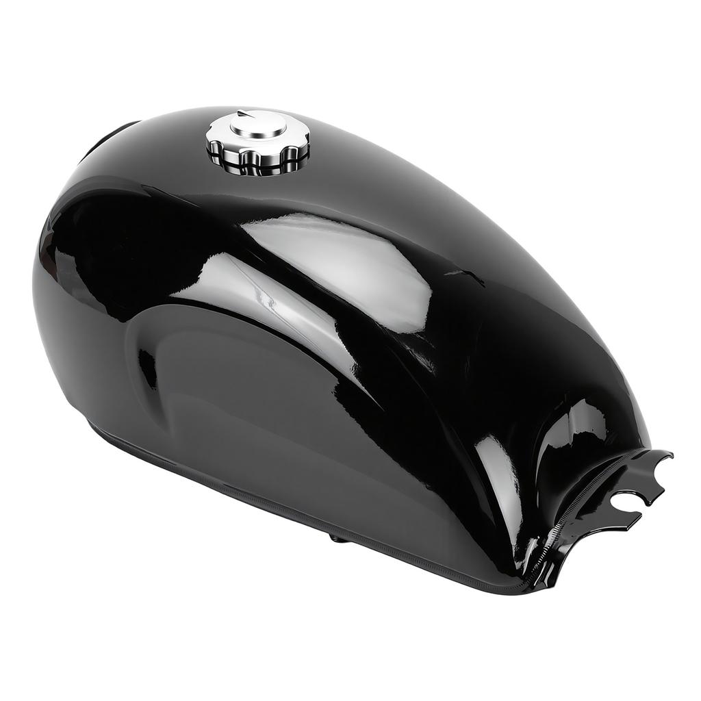 Motorcycle Gas Fuel Petrol Tank Retro Metal Fuel Tank with Cap Universal for Motorbike Glossy Black Paint