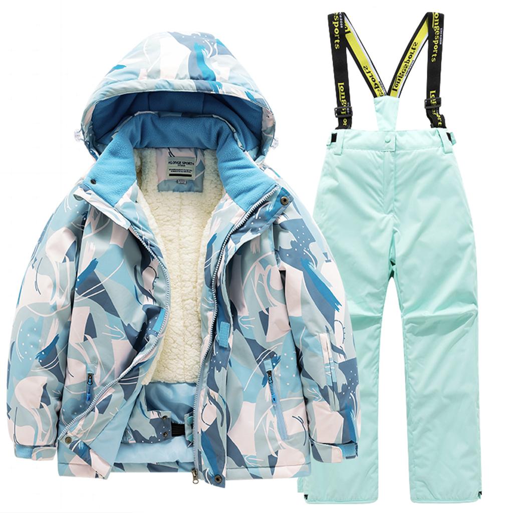 Dětská módní lyžařská souprava Chlapecká a dívčí zateplená voděodolná teplá lyžařská bunda a kalhoty Oblečení set