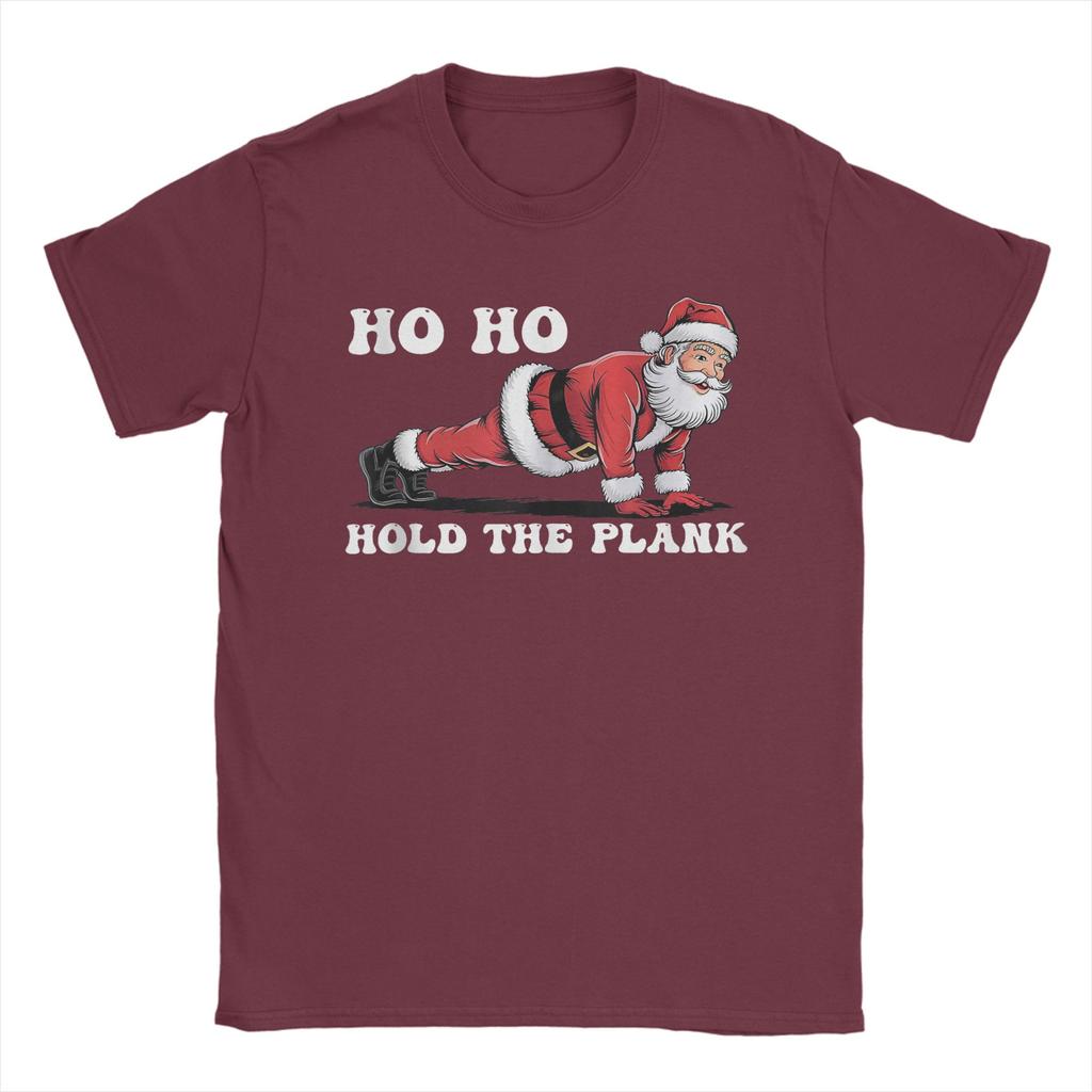 Men T-Shirts Ho Ho Hold The Plank Santa Workout Funny Christmas Vintage Cotton Tees Short Sleeve T Shirt Round Collar Tops