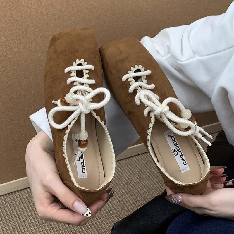 Fashion Square Toe Women Loafers Shoes Fashion Lace Up Ballet Flats Sport Shoes Casual Woman Sneakers 2025 Autumn Dress Chaussure Femme