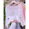 Spring and summer new hollow thin crew neck knitted sweater top loose lazy wind sunscreen blouse pullover woman